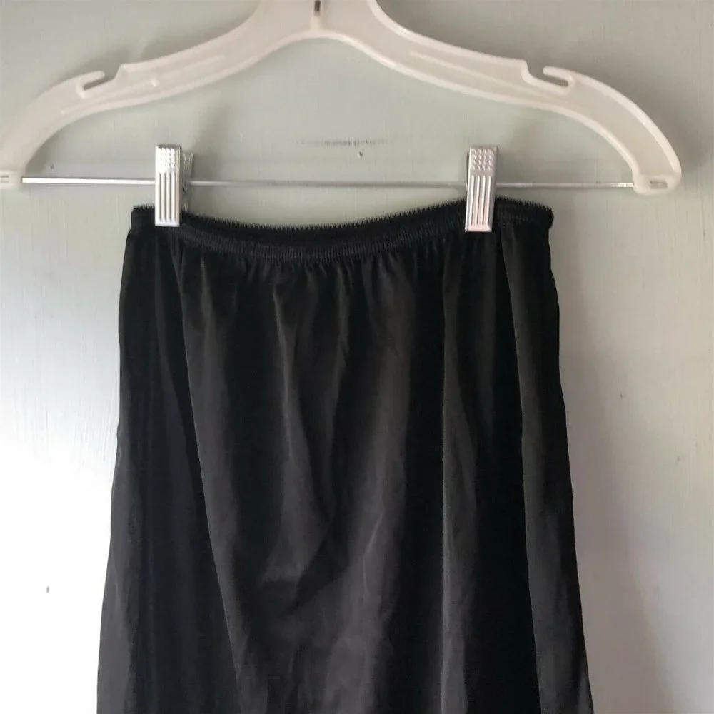 Vintage Womens Half Slip Black Adjustable Length Nylon Undergarment